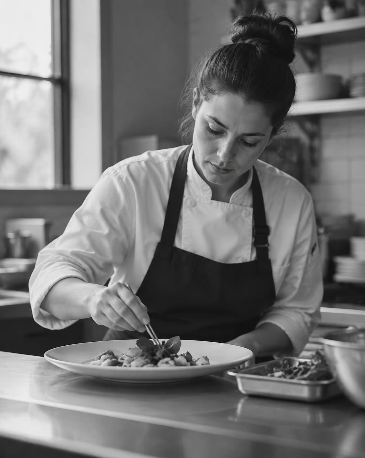 La chef en train de dresser une assiette